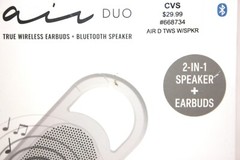 AIR DUO 2 In 1 Speaker + Earbuds, Bluetooth, White, Up To 40 Hours Playtime NEW