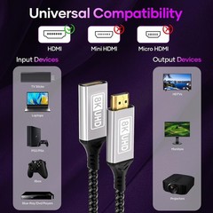 Tangle-Free 1.64FT HDMI Extension Cable 48Gbps – Compatible with All Devices