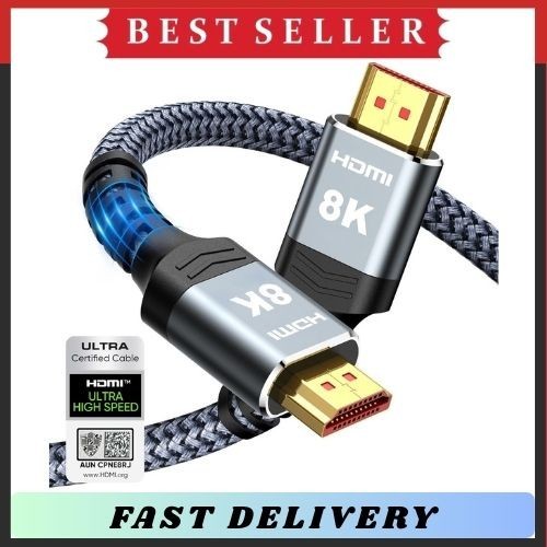 Highwings 8K 10K HDMI 2.1 Cable 48Gbps 6.6FT Braided 4K 120Hz PS5 HDTV Blu-ray