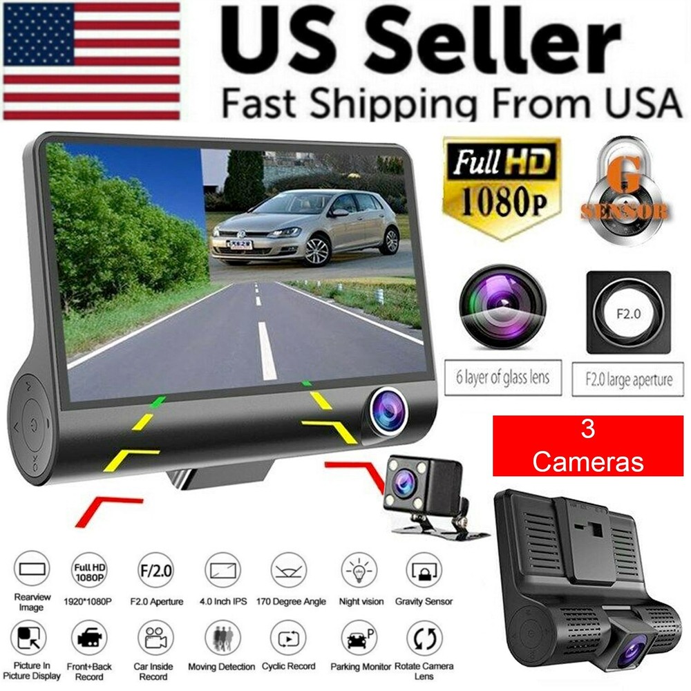 1080P 4″ Dual Lens HD Car DVR Rearview Video Dash Cam Recorder Camera G-Sensor
