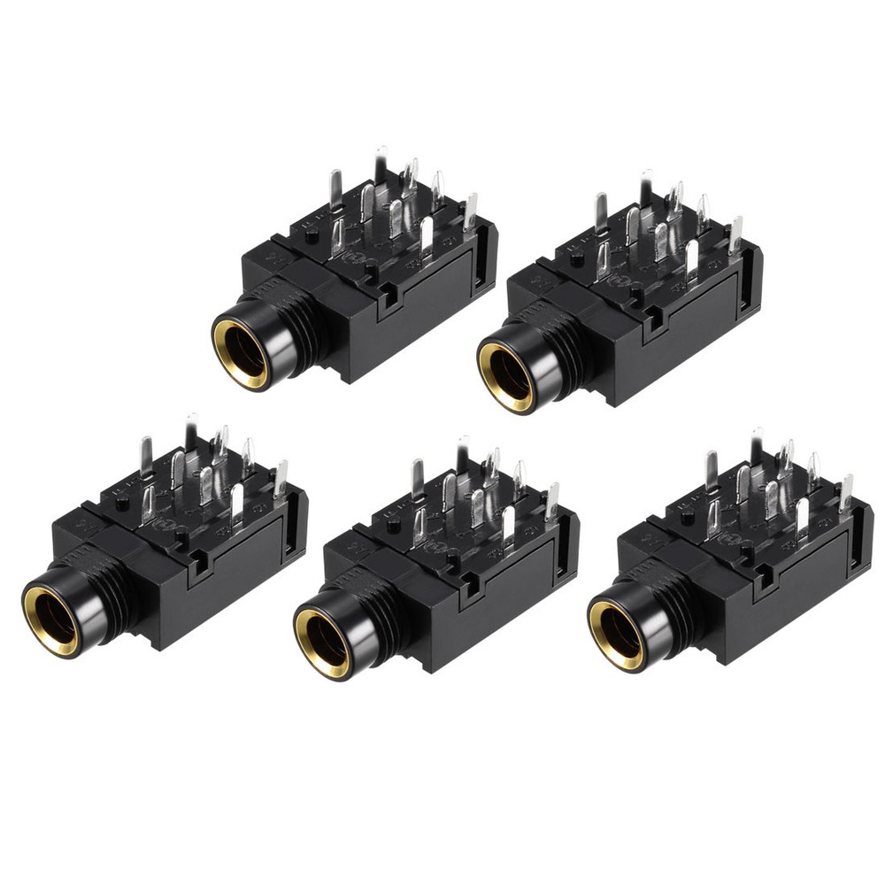 5Pcs PCB Mount 6.35mm 9 Pin Socket Headphone Stereo Jack Audio Video Connector