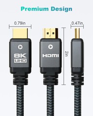 HDMI Cable 8K 48Gbps High Speed HDMI 2.1 Certified eARC ARC HDR10 Dolby Atmos