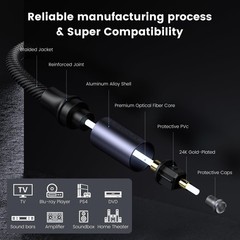 3FT Optical Digital Audio Cable Male to Male Fiber 24K Gold-Plated for Soundbar