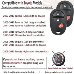 Car Key Fob Replacement for Toyota Tundra Tacoma Sequoia Sienna Highlander