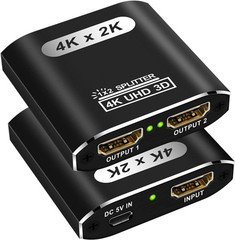 HDMI Splitter 1 In 2 Out – Aluminum 4K Signal V1.4 Powered HDCP Bypass Supports*