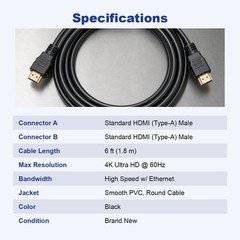 6FT HDMI Cable 4K High Speed for HDTV PS5 PS4 Xbox Series X Monitor Laptop Roku