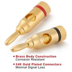 WGGE WG-3334 24k Gold Plated Banana Plugs (Open Screw Type) (12 Pairs)