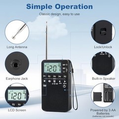 AM FM Radio Portable, Easy to Use AM FM Pocket Radio with LCD Screen, Loud