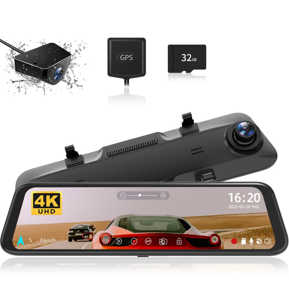 WOLFBOX 4K12” Free SD Dual Mirror Dash Dash Cam Parking Monitoring Cameras