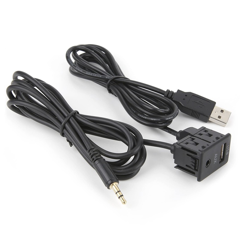 AUX USB Cable, 3.5mm Auto Audio Cable Extension Adapter Flush Black