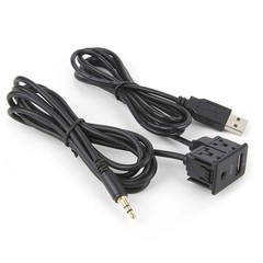 AUX USB Cable, 3.5mm Auto Audio Cable Extension Adapter Flush Black