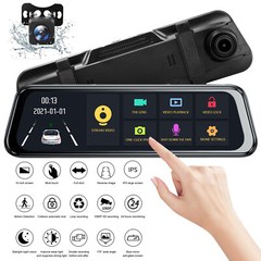 4K 10″ Dual Dash Cam Car Rear Mirror View Backup Dual Camera Night Vision IPS