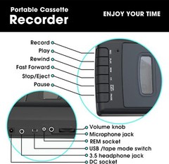 Portable Cassette Player Recorder with Stand-Alone Microphone Converter to USB