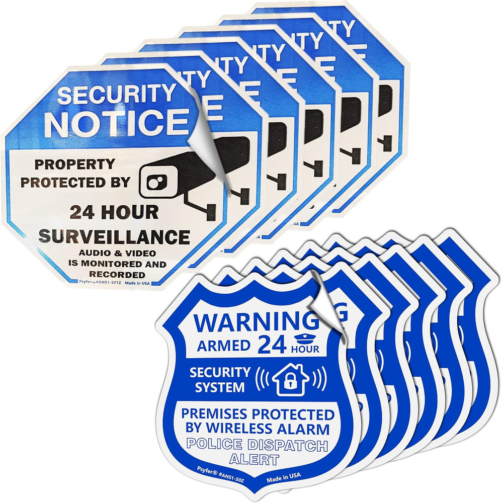 12 Pack Security & Alarm Window Stickers UV Fade Resistant Waterproof Decals