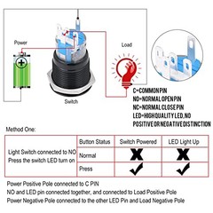 Push Button Starter Switch, 19mm 12V Car Engine Start Button Switch,
