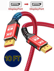 UHD 8K DisplayPort 10FT Cable 8K@60hz, 4K@144hz32.4Gbps, HDR, HBR3 DP to DP Cord