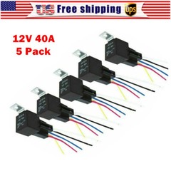 5 Pack 12V 30/40 Amp 5Pin SPST Automotive Relay w/Wires & Harness Socket Set