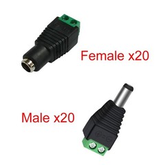 20x Male and 20x Female DC Power Plug Jack Connector 2.1 x 5.5mm for CCTV lot