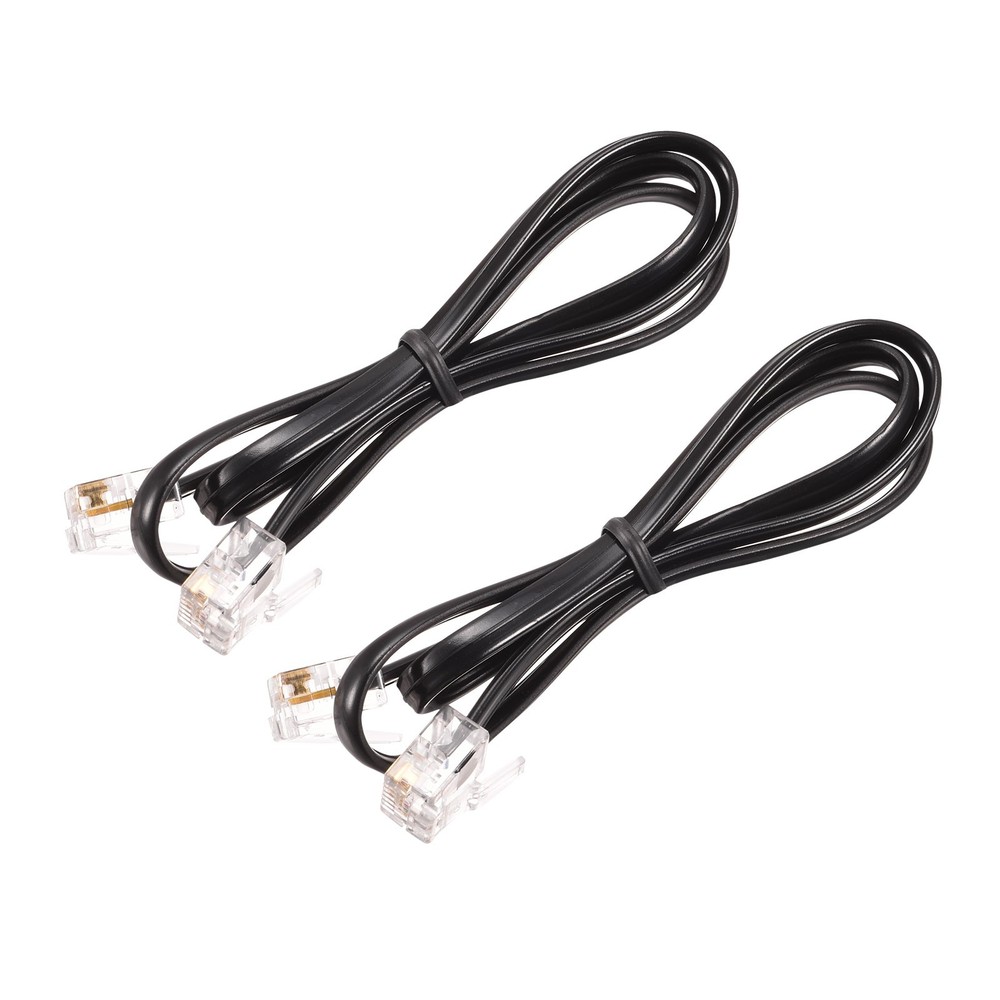2 x Phone Cord 1.64FT Telephone Cable Phone Line Cord RJ11 6P4C Plugs Black
