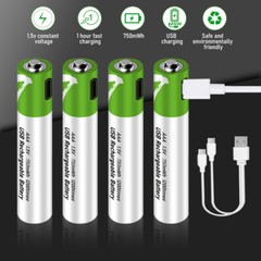 1.5V AA AAA Battery USB Rechargeable Lithium ion Batteries 2600/750mWh W/ Type-C