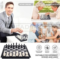 Black White Magnetic Chess Set, Portable for Kids Adults (Black)