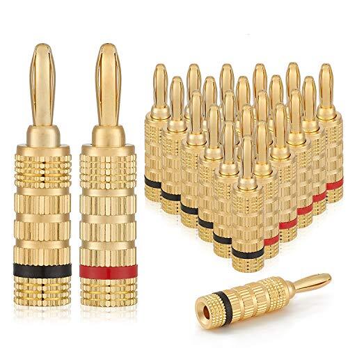 24k Gold Plated Speaker Banana Plugs-Closed Screw Type (12 Pairs (24 Plugs))