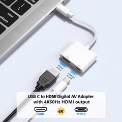 USB C/Type C to HDMI Adapter for iPhone 15 16 Ipad to TV 4K@60Hz, 100W Charging