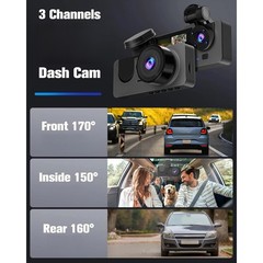 Dash Cam 3 Channel Front Rear Inside Camera with 32GB Memory Card WiFi G-Sensor