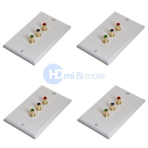 4x Component Video + Audio RGB 3 RCA AV Wall Face Plate Gold Plated White