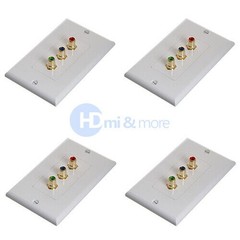 4x Component Video + Audio RGB 3 RCA AV Wall Face Plate Gold Plated White
