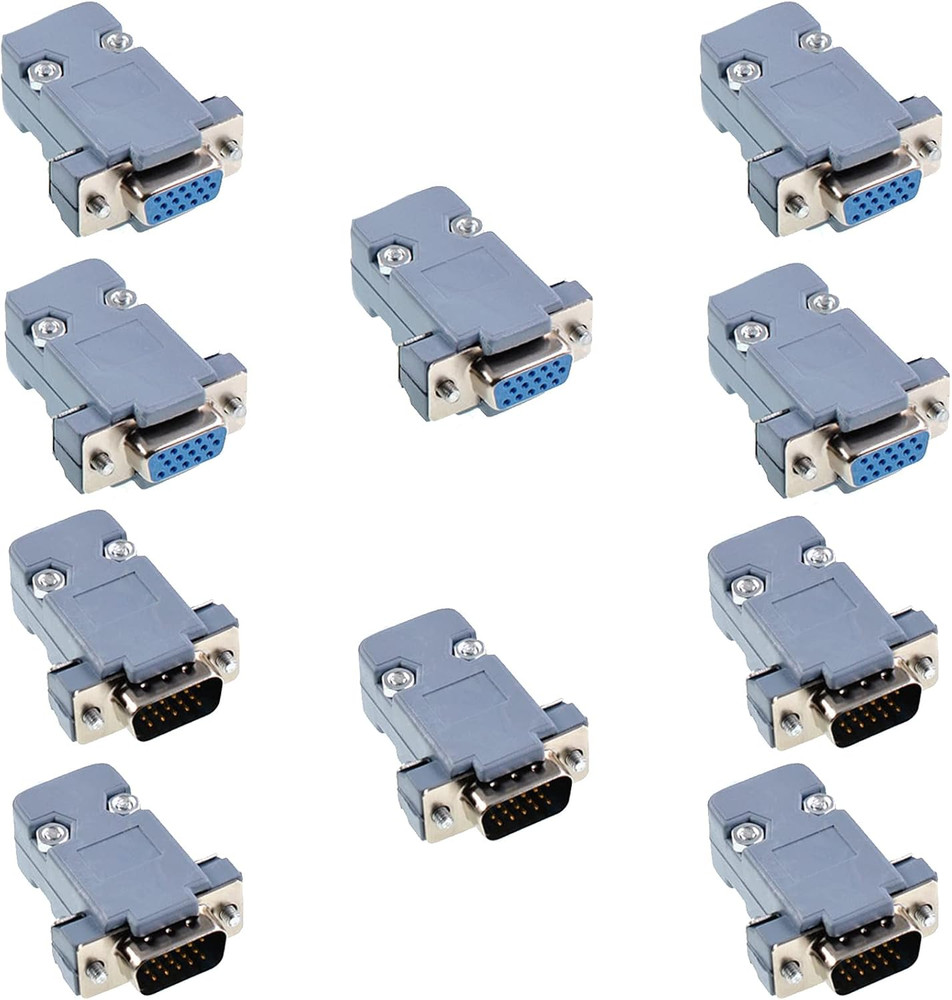 10PCS VGA Male Female DB15 3 Row Solder Cup Connectors Kit, Solder Type D-SUB HD