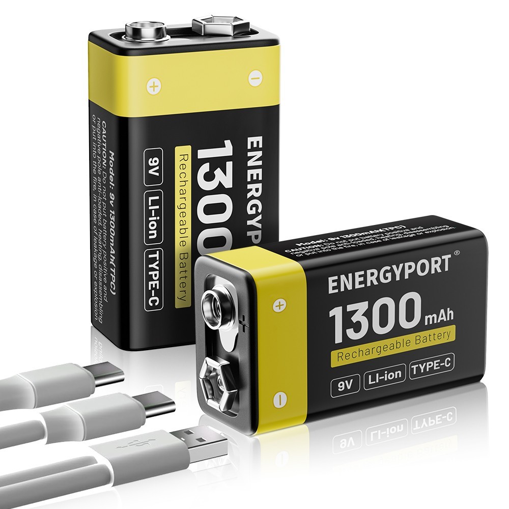2Pack USB Rechargeable 9V Lithium Batteries 1300mAh Long Lasting LI-ion Battery