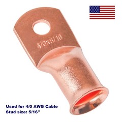 2pcs 5/16″ Ring Battery Terminals Copper Ends Lugs 4/0AWG Cable Wire Connectors