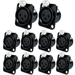 10pcs XLR 3Pin Female Panel Mount Chassis, Fine Black Nickel Plated Housing