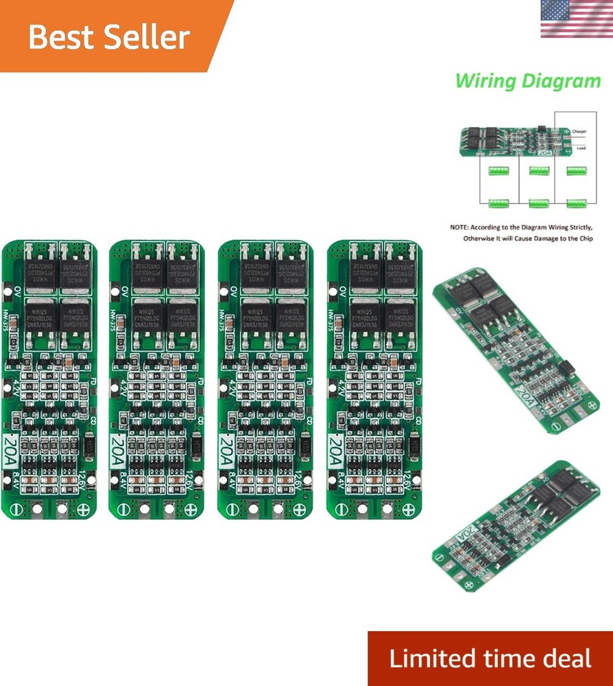 4pcs 3S BMS Protection Board for 18650 Li-ion Batteries – 12.6V 20A Safety Mo…