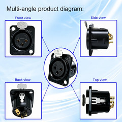 5pcs XLR 3Pin Female panel mount chassis, Fine black nickel plated housing