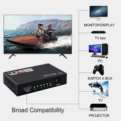 4 Port 1 In 4 Out HDMI 4K Hub Multi Splitter & Amplifier For 3D HDTV 1080P 1X4