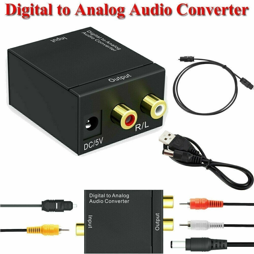 Digital Optical Coaxial to Analog RCA Audio Converter Adapter with Fiber Cable