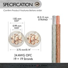 50ft OFC 24 Gauge Speaker Cable – 100% Oxygen Free Copper, 19 Strands