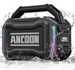 ANCOON 80W Bluetooth Boombox IPX6 Waterproof LED Light Show 20H Black AUX. LOUD