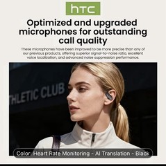 HTC New NE61 Heart Rate Monitoring Open Wireless Audio Earbuds HIFI Audio Black