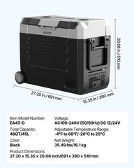 VEVOR Car Refrigerator 48 QT Compressor Electric Cooler with Wheels & Dual Zone