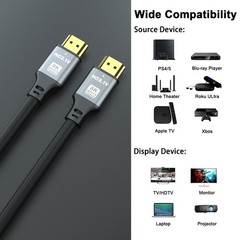jojobnj 8K HDMI Cable 3 FT, 48Gbps 8K@60Hz 4K@120Hz, HDCP 2.2 & 3 Silver