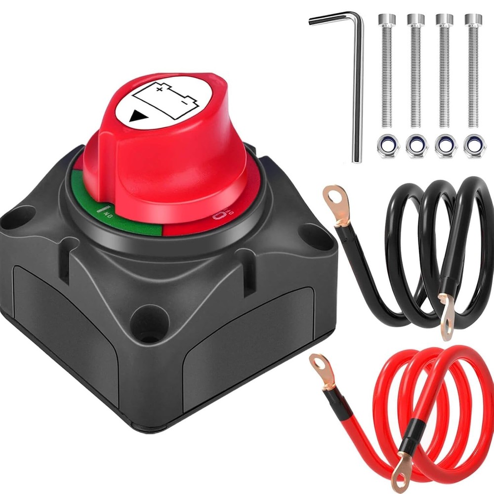 Battery Disconnect Switch, 2PCS Cables 1.64FT with Heavy Duty Wire Lugs, Battery