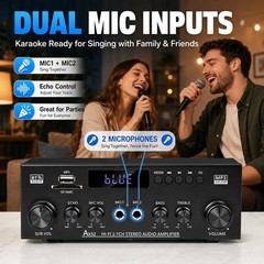 Bluetooth 5.0 Stereo Amplifier, 2.1 Channel 400W Home Audio Stereo Receiver for