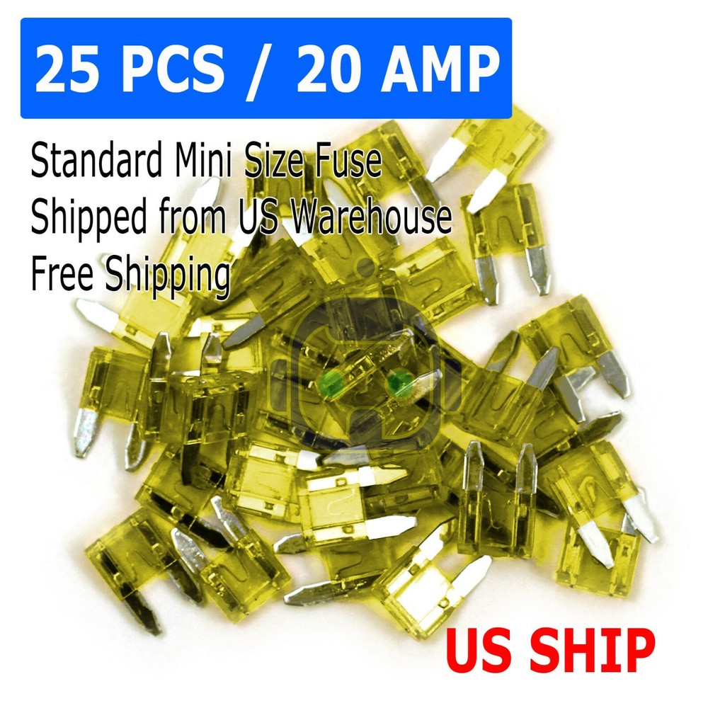 25 Mini Blade 20 Amp Fuse Assortment Auto Car Motorcycle SUV Fuses Kit APM ATM