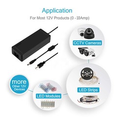 AC to DC 12V 10A 120W Power Supply Adapter 5.5mm x 2.1mm Wall Power Plug for LED