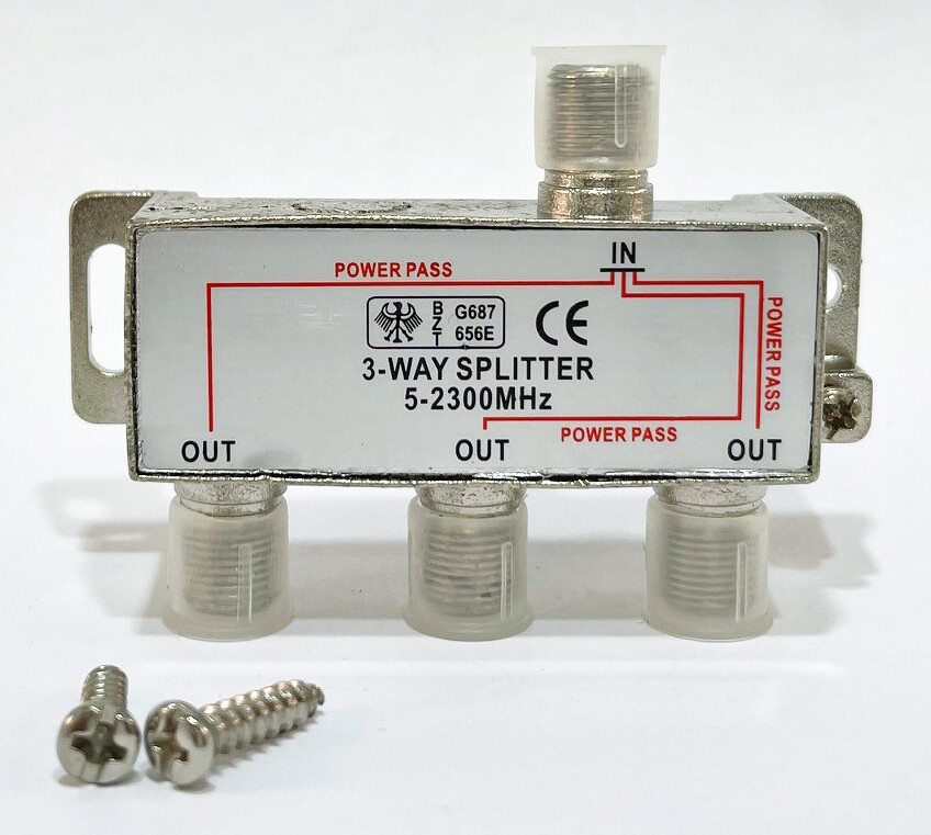 3-Way Coaxial CABLE SPLITTER Digital HDTV Satellite CATV 1:3 Power Pass 2.3GHz
