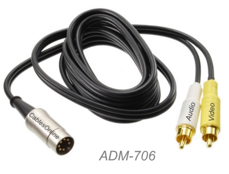 6ft. DIN-7 Male to 2-RCA Male Coleco ADAM to TV Audio/Video Cable