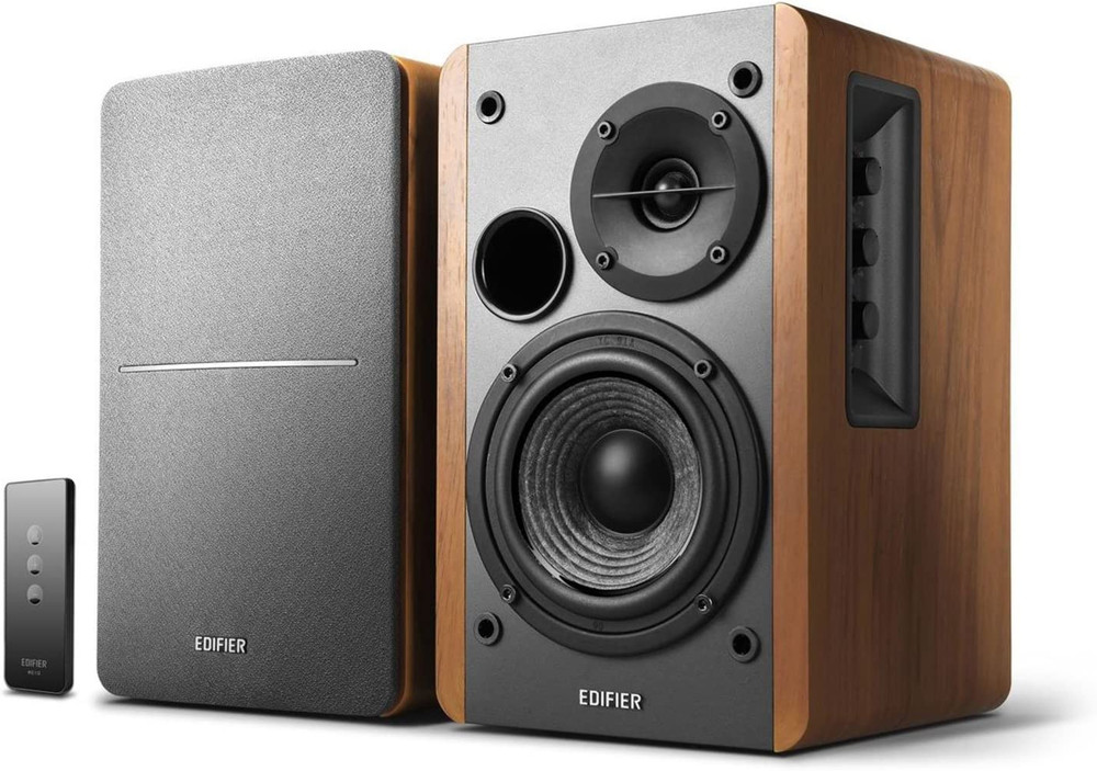 R1280T 42W Powered Bookshelf Speakers – Active Studio Monitors with Wood Finish